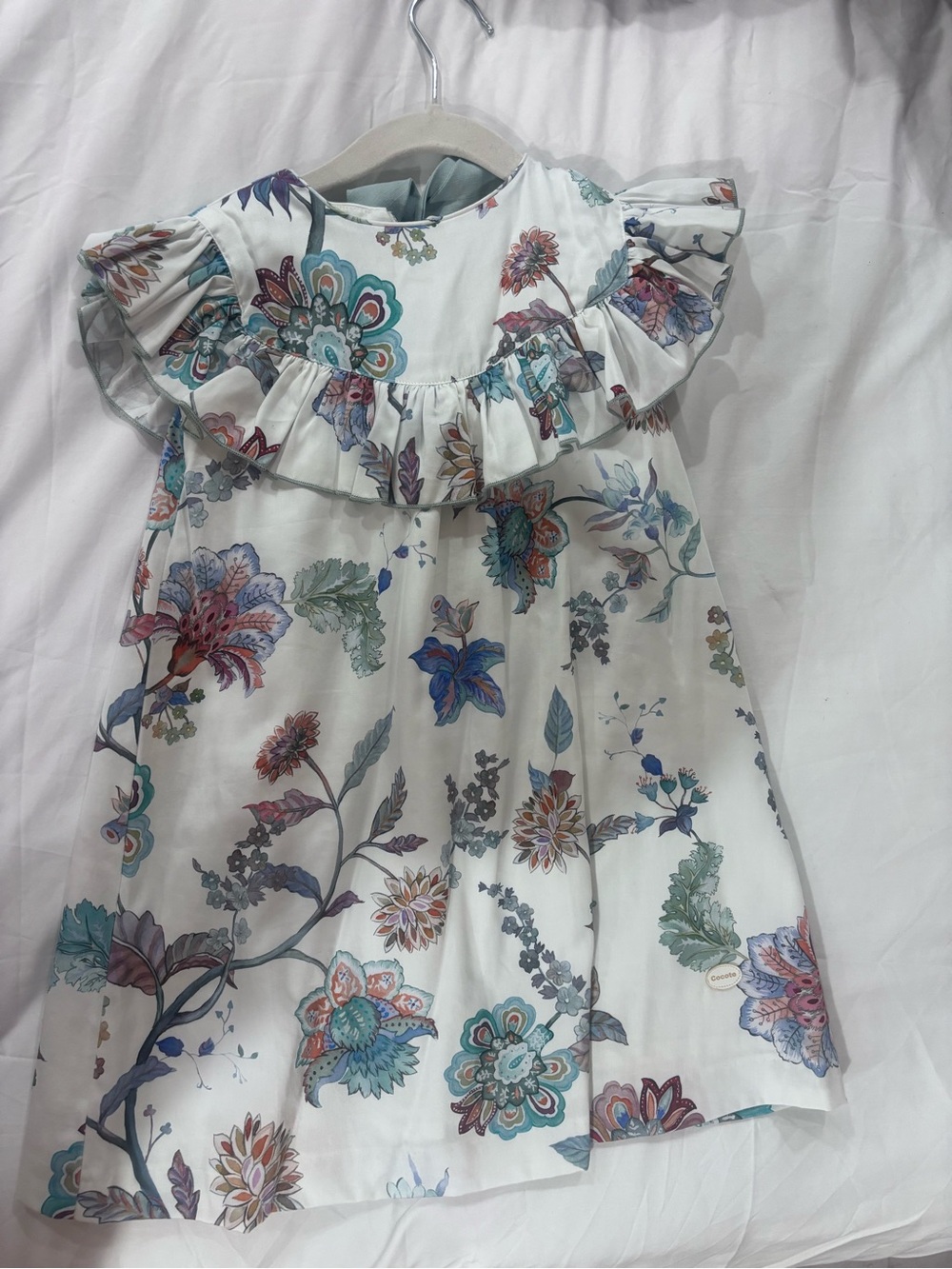 White Floral Ruffle-Shoulder Kids Dress Boutique Dresses